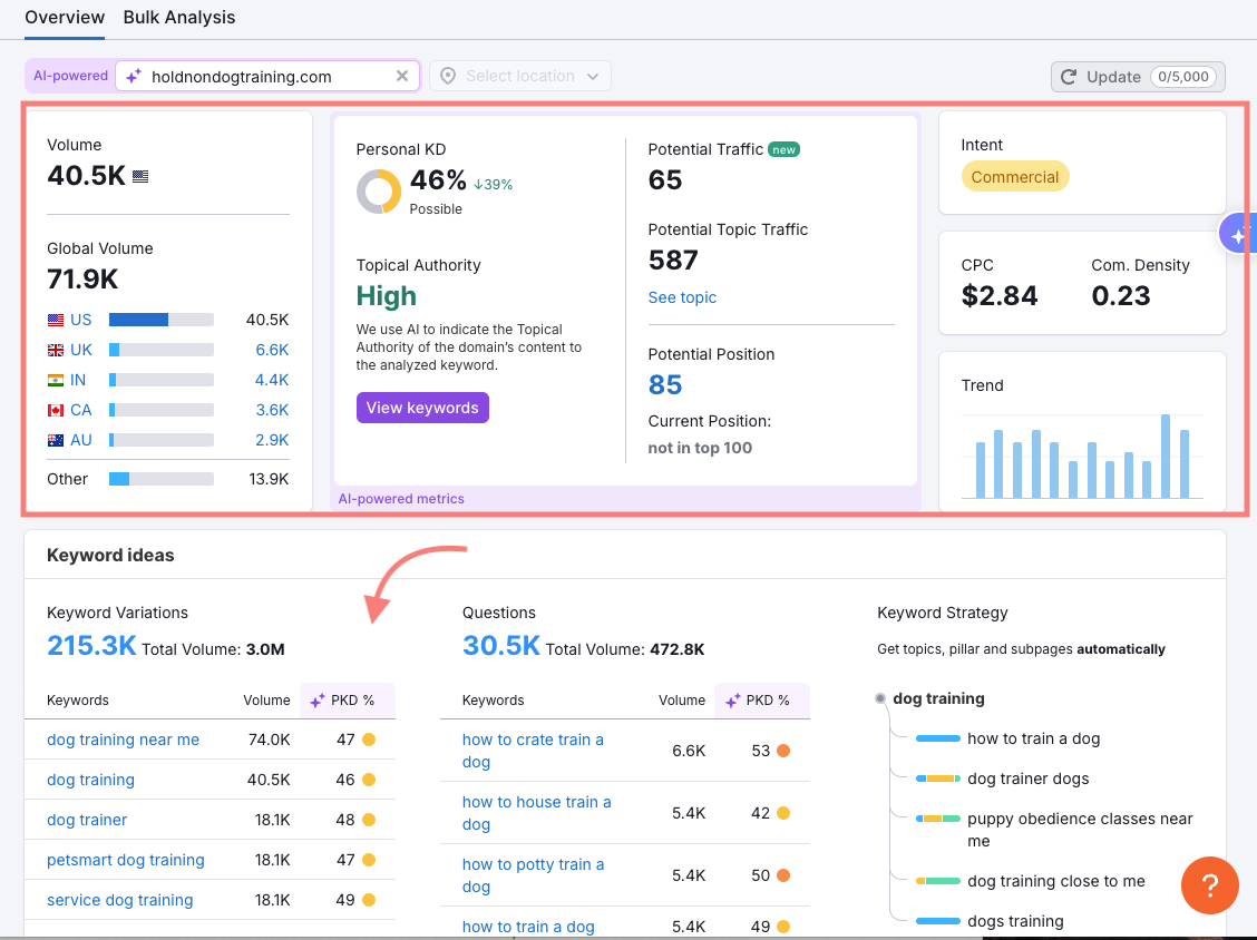 keyword overview page
