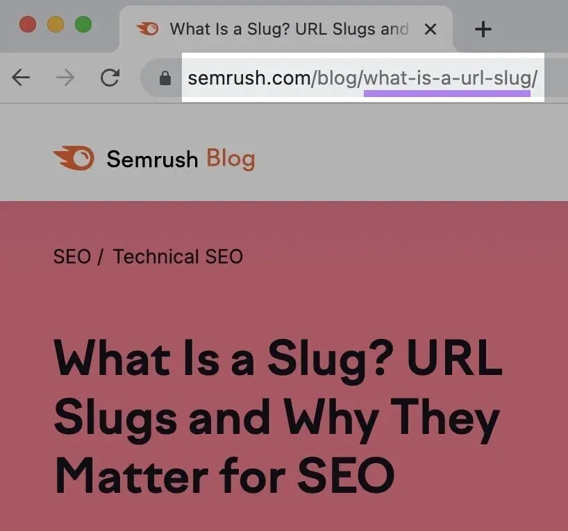 A URL on the search bar with the URL slug reading "what-is-a-url-slug" highlighted.