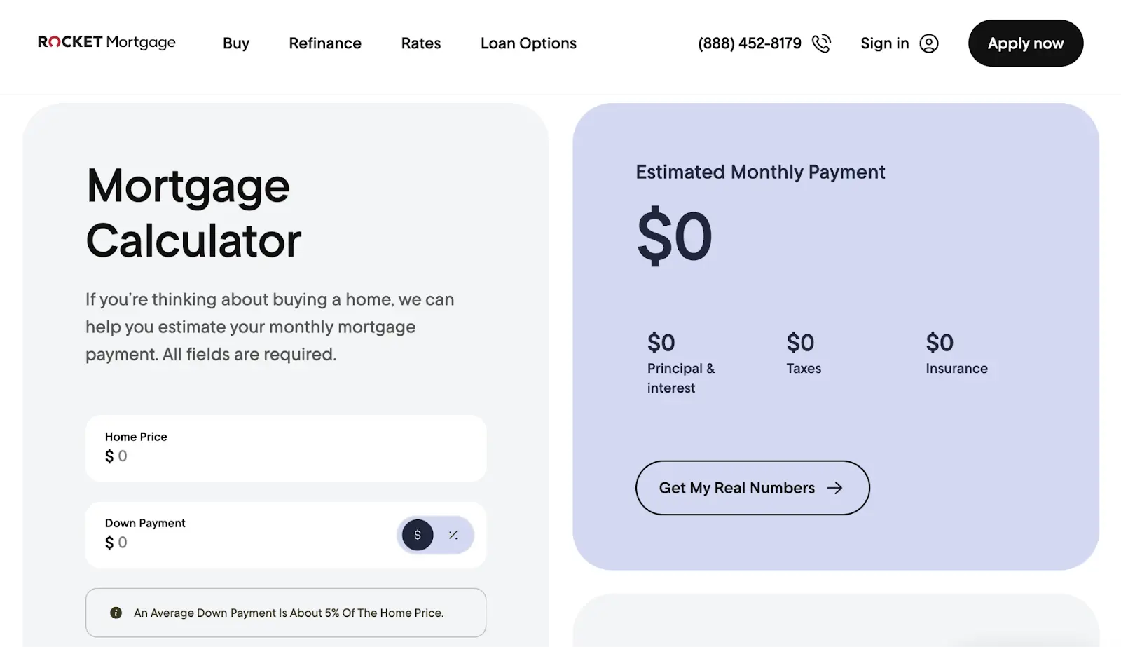 Rocket Mortgage loan calculator.