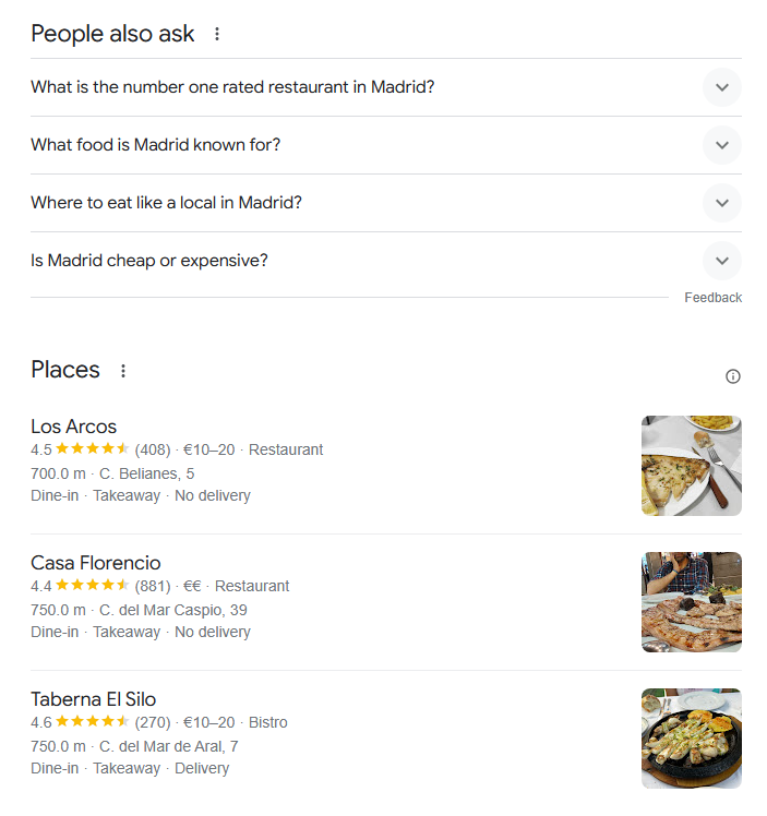 A second Local Pack on a European Google SERP.