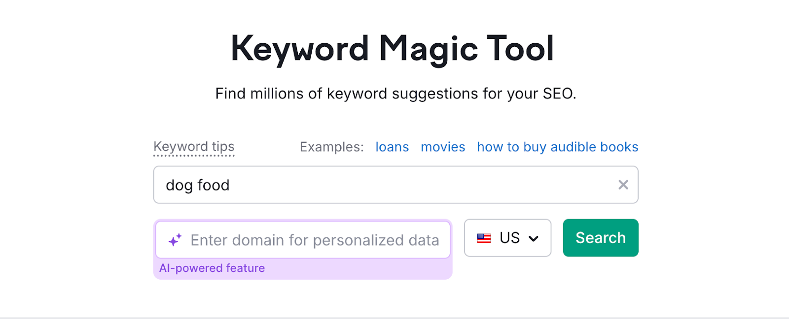 semrush keyword magic tool start page