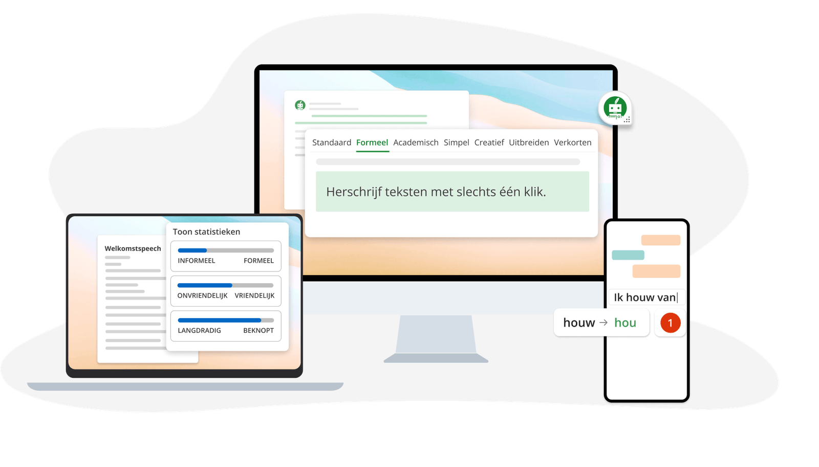 Herschrijf teksten met één klik met de QuillBot app. 