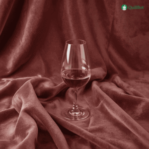 Imagem de uma taça contendo vinho na cor marsala, semelhante ao rosé, em fundo de veludo da mesma cor.